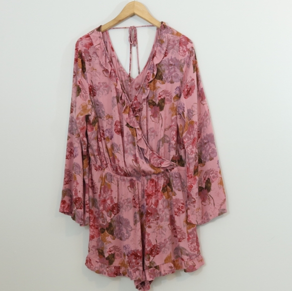 Mossimo Floral Dusty Rose Ruffle Boho Romper - Picture 2 of 8